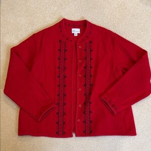 Red Wool Cardigan with Black Detailing